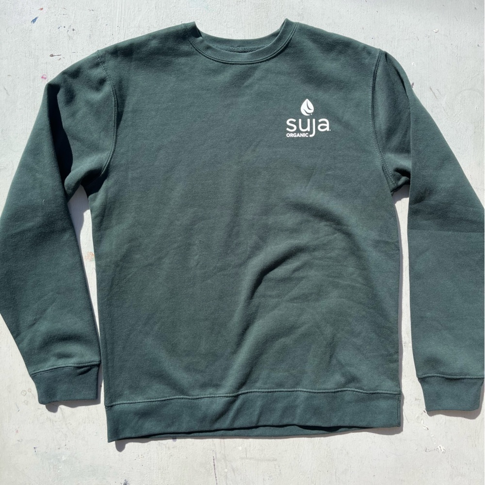 Men's SUJA Juice Sweatshirt Green Spell-Out M Crew Health Cold Press San Diego